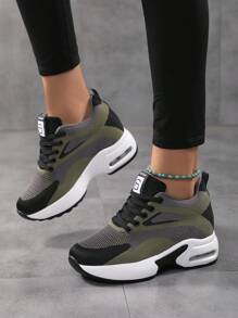 Women's Colorblock Casual Sneakers, Lace Up Breathable Platform Comfy Trainers, Versatile Low-Top Sporty Shoes - Multicolor - View 5