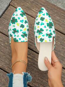 Kích thước lớn 35-45 Mùa xuân/Mùa hè Thời trang Ngọt ngào Pointed Toe Mules phẳng Với Bản in lá Đối với phụ nữ - Nhiều màu - Xem 1