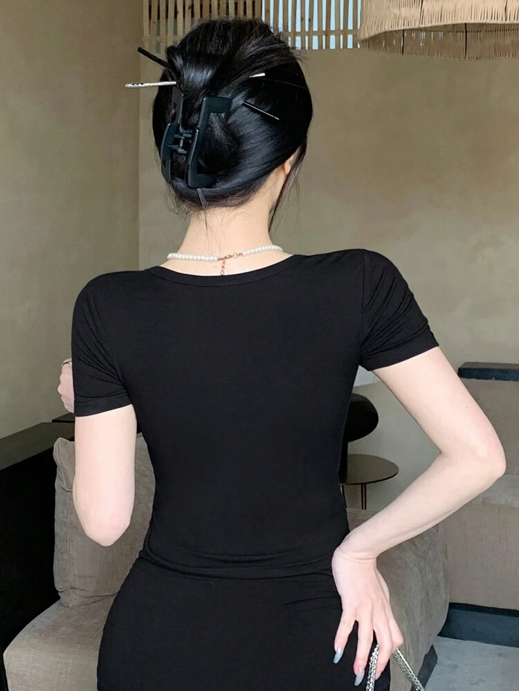 Slim Fit Short Sleeve Stretchy Shirt With Floral Jacquard Patchwork And Waist Cinching Detail,Short Sleeve Tops Summer,Crop Tops Women Easter