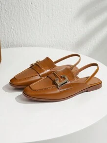 2025 Autumn Fashionable Flat Shoes For Women With Square Toe, Colorblock Design And Front Covered, Back Hollowed Out - Brown - View 6