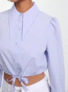 Brittney Do Blusa corta con cordón de color lavanda para mujer - Morado - Ver 3