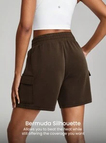 GLOWMODE SoftSerene Modal Bermuda Cargo Pocket Drawstring Shorts Daily Casual Lounge - Chocolate Brown - View 2