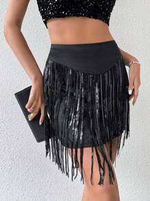 Allurite Falda decorada con lentejuelas y borlas para mujeres