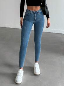 EURMUSE Solid Color Slim Fit Jeans - Medium Wash - View 3