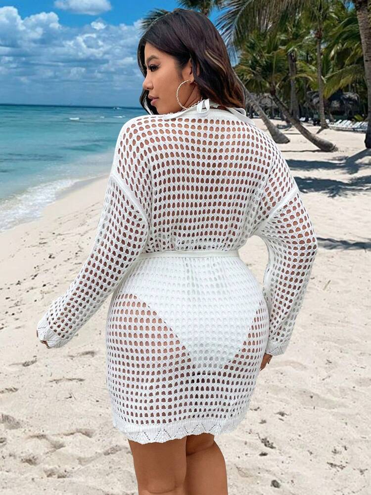 Plus Size Women's Hollow Out Drop Shoulder Cardigan