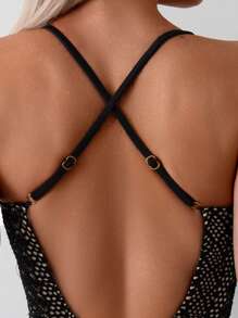 SHEIN Swim 女士露背荷葉邊綁帶單肩泳衣 - 彩色 - 查看 5