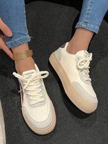 女式簡約平底綁帶運動鞋,春/秋新時尚透氣輕便休閒運動鞋 - 卡其色 - 查看 6