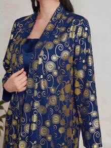 Al Najma Loose Fit Casual Abaya With Gold Foil Print, Muslim Fashion Abaya For Casual/Festival/Gathering/Travel - Navy Blue - View 7