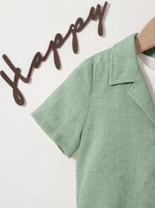 SHEIN Baby Boy Soft Lapel Collar Button Placket Shirt And Pants Two Pieces Set - Green - View 5