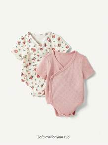 Cozy Pixies Bộ đồ liền thân cổ tròn tay ngắn in hoa màu trơn cho bé gái - Nhiều màu - Xem 9