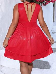 Allurite Sexy Kleid mit tiefem V-Ausschnitt ärmellos, tailliert, Große Größen, Valentinstag - Rot - Übersicht 2
