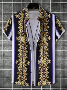 Manfinity LEGND 男士印花短袖鈕扣襯衫 - 彩色 - 查看 3