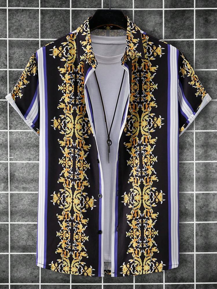 Manfinity LEGND 男士印花短袖鈕扣襯衫 - 彩色 - 查看 3