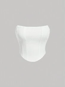 SHEIN MOD 牛仔露肩上衣 - 白色 - 查看 1