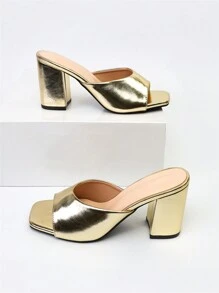 Của phụ nữ Phong cách Đơn giản Giày lười Ngoài trời Cao gót Dép mule - Vàng - Xem 5