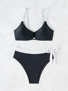 SHEIN Swim Bộ bikini màu khối, Bộ bikini có phần trên và dưới tách biệt, Bộ đồ tắm trang phục đi biển Bãi biển mùa hè - Nhiều màu - Xem 7