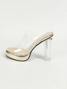 Spring/Summer Women's High Heel Sandals 11cm Elegant Fashionable Transparent Design Crystal Waterproof & Airy Sense Wedge Platform, Versatile - Gold - View 5