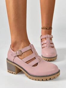 Phong cách Học viện Giải trí Chic Dày Gót chân Màu hồng Quý cô Giày cao gót , Không trượt Giày đi bộ Cho công việc Và Thời gian rảnh rỗi - Hồng - Xem 5