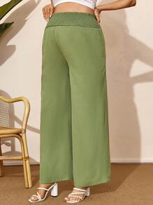 SHEIN Maternity Mature & Elegant High Waisted Wide Leg Pants For Work - Green - View 5