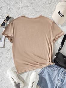 少女休閒時尚印花T恤 - 卡其色 - 查看 2
