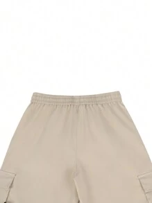 Manfinity LEGND Shorts masculina de cor sólida com bolso de virar e cordão na cintura, calça casual de carga lisa, para presente de marido e namorado