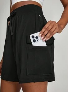 GLOWMODE SoftSerene Modal Bermuda Cargo Pocket Drawstring Shorts Daily Casual Lounge - Black - View 7