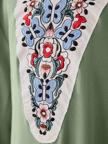 SHEIN 適合青少女的優雅刺繡連衣裙 - 綠色 - 查看 3