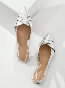 Màu bạc Giày phẳng Ba lê Với Pointed Toe Đối với Các bữa tiệc , Ngẫu nhiên Bề mặt Chất liệu - Bạc - Xem 5