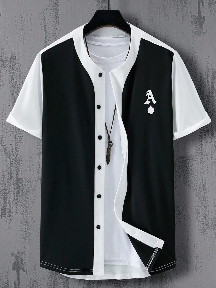 Manfinity Hypemode Nam Màu sắc Chặn In thư Nút xuống Ngắn tay Áo sơ mi - Nhiều màu - Xem 1