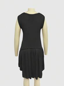 Nouvelle Robe Tricotée Ample, Color Block Col Rond Pour Femmes, Élégante Pour Le Printemps Et L'été - Noir - Voir 8