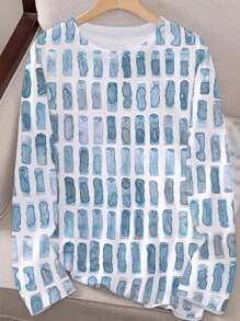 SHEIN LUNE 休閒圓領全印花長袖t恤 - 白色 - 查看 4