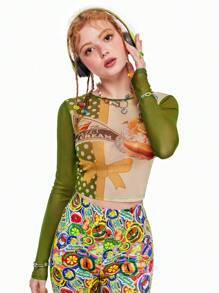 SHEINNeu Niềm vui Dopamine Nhìn Xuyên thấu In Bánh Áo - Nhiều màu - Xem 6