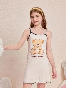 SHEIN 春夏款青少女家居休閒細肩帶睡裙 - 杏色 - 查看 4