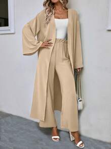 SHEIN LUNE Solid Color Loose Fit Casual Two Pieces Set - Apricot - View 4
