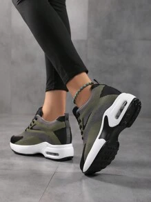 Women's Colorblock Casual Sneakers, Lace Up Breathable Platform Comfy Trainers, Versatile Low-Top Sporty Shoes - Multicolor - View 3