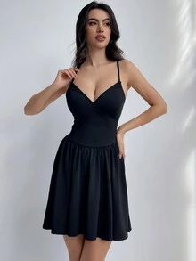 Firerie Black Sleeveless Backless Waist-Cinched Dress - Black - View 5