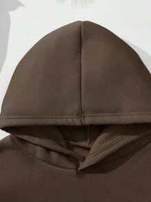 INAWLY Bộ đồ hai mảnh áo hoodie dài tay màu trơn và quần jogger cho nữ - màu nâu - Xem 4
