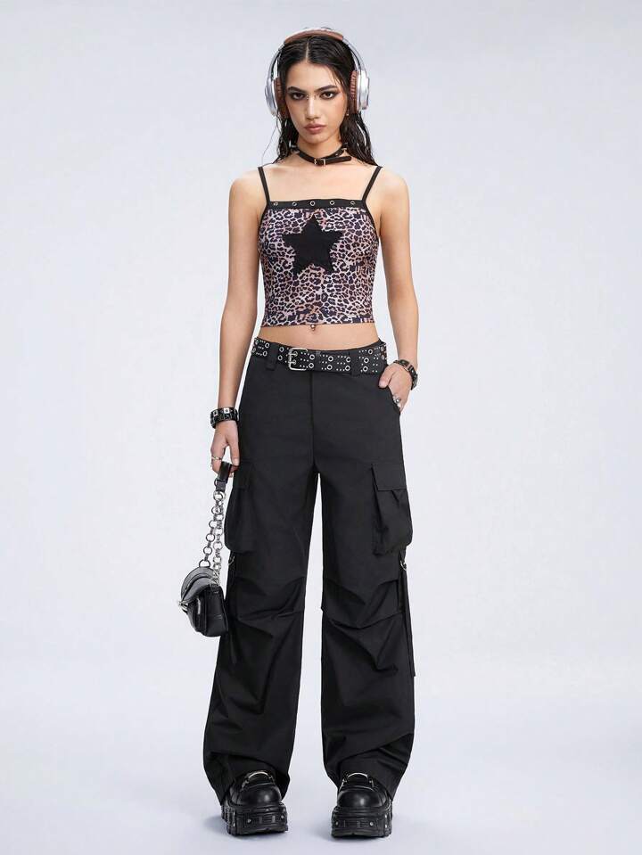 Pantalon Cargo Femme Taille Basse Baggy - Poches Multiples, Jambe Large - Style Décontracté Streetwear Grunge - Coton élastique