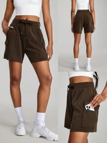 GLOWMODE SoftSerene Modal Bermuda Cargo Pocket Drawstring Shorts Daily Casual Lounge - Chocolate Brown - View 7