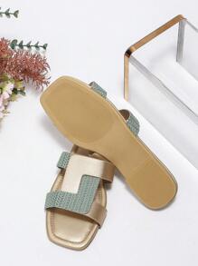 Chaussons Plats Pour Femmes À La Mode, Sandales De Plage De Style Été 2024, Glissades À Bouts Ouverts - Vert olive - Voir 5
