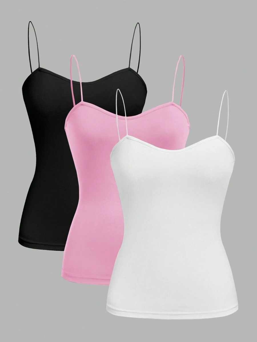 SHEIN EZwear 3 件套休闲女式吊带背心套装，百搭性感，适合夏季 - 彩色 - 查看 1