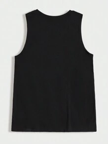 Manfinity Dauomo Men's Compass & Mountain Pattern Printed Casual Tank Top - Black - View 2