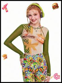 SHEINNeu Niềm vui Dopamine Nhìn Xuyên thấu In Bánh Áo - Nhiều màu - Xem 4