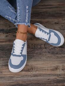 Fashionable Women's White Sneakers For All Seasons, Breathable, Suitable For Casual/Sports Activities - Blue - View 6