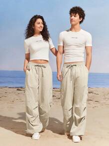 Manfinity VCAY Men's Casual Drawstring Waist Straight Leg Woven Pants - Apricot - View 5