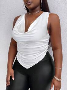 Maweii Chemisier Asymétrique Sans Manches Pour Femme De Grande Taille, De Couleur Unie, Avec Ourlet Et Col Cagoule