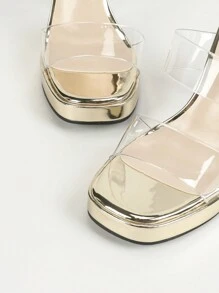 Spring/Summer Women's High Heel Sandals 11cm Elegant Fashionable Transparent Design Crystal Waterproof & Airy Sense Wedge Platform, Versatile - Gold - View 6