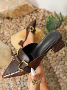 秋冬女士时尚粗跟包头穆勒鞋，休闲露跟凉拖，优雅