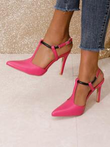 女士尖頭中空尖頭高跟鞋,純色 - 玫紅色 - 查看 7