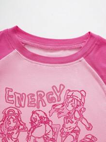 INAWLY 修身版型拼色 T 恤，带图形肖像和字母印花图案 T 恤女式上衣